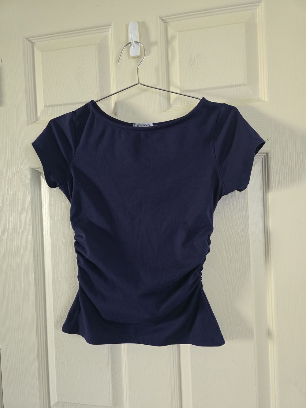 Electric Family Navy Short Sleeve Ruched Top